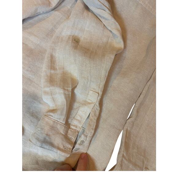 SIGRID OLSEN Women's 100% Linen Shirt MEDIUM Button Down Tan Roll Tab - Picture 8 of 9